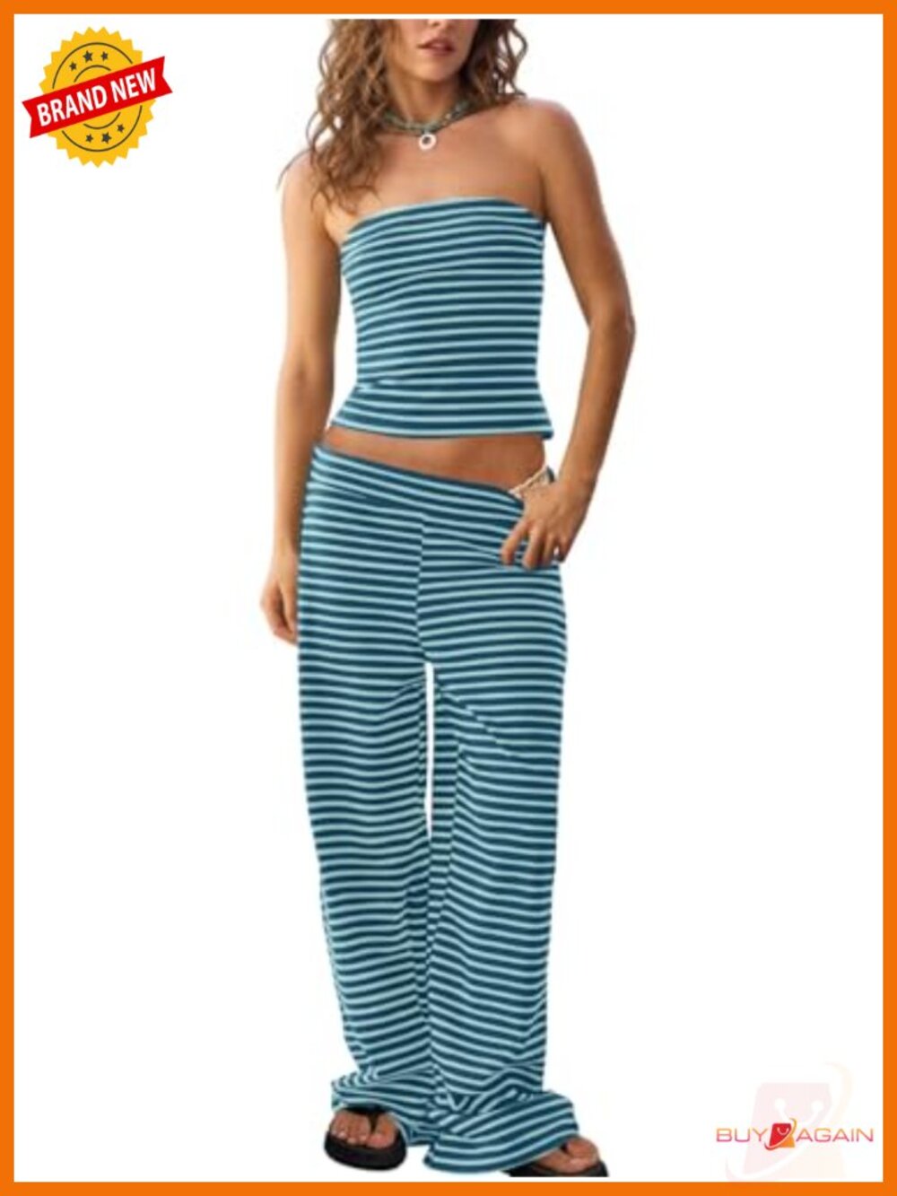 Women's Striped Tube Top Wide Leg Pants Lounge Set 2 Piece Casual Summer